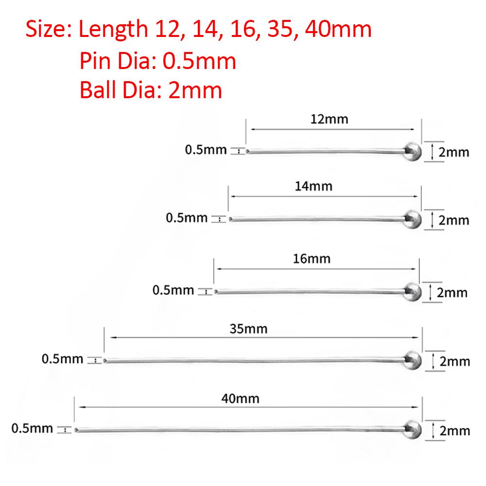 

50pcs Flat Stainless Steel Ball Pin Screw Pin Needle Eye Head Pins for Jewelry Making DIY Findings Basic Accessories Wholesale 0.5x12mm