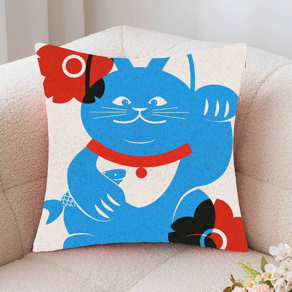 Japanese Cat Pillow Case Fashion Square Pillowcase Bedroom Sofa Room Ins Decoration Leisure