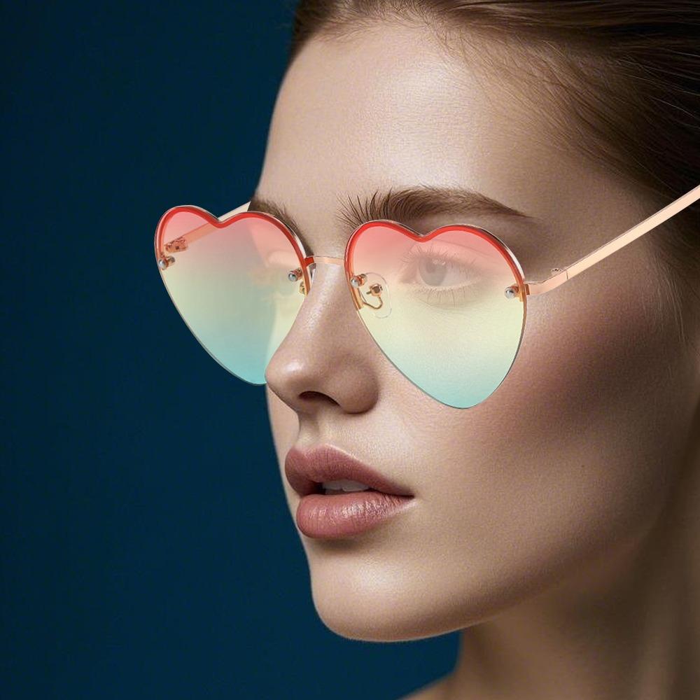 Casual Heart Sunglasses Vintage Candy Color Half Frame Sunglasses UV Protection Y2K Gradient Sun Glasses