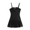 Spring and Summer French Niche Vintage Waist Slim Splicing Suspender Black Dress Sexy Halter Short Skirt