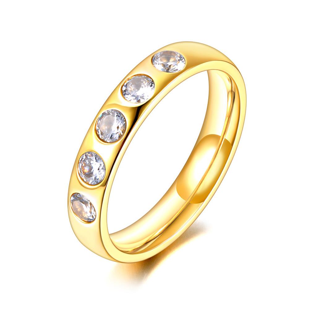JeeMango Simple Stainless Steel Geometric CZ Rings For Women Delicate Sparkly Cubic Zirconia Wedding Ring Accessories JR23014