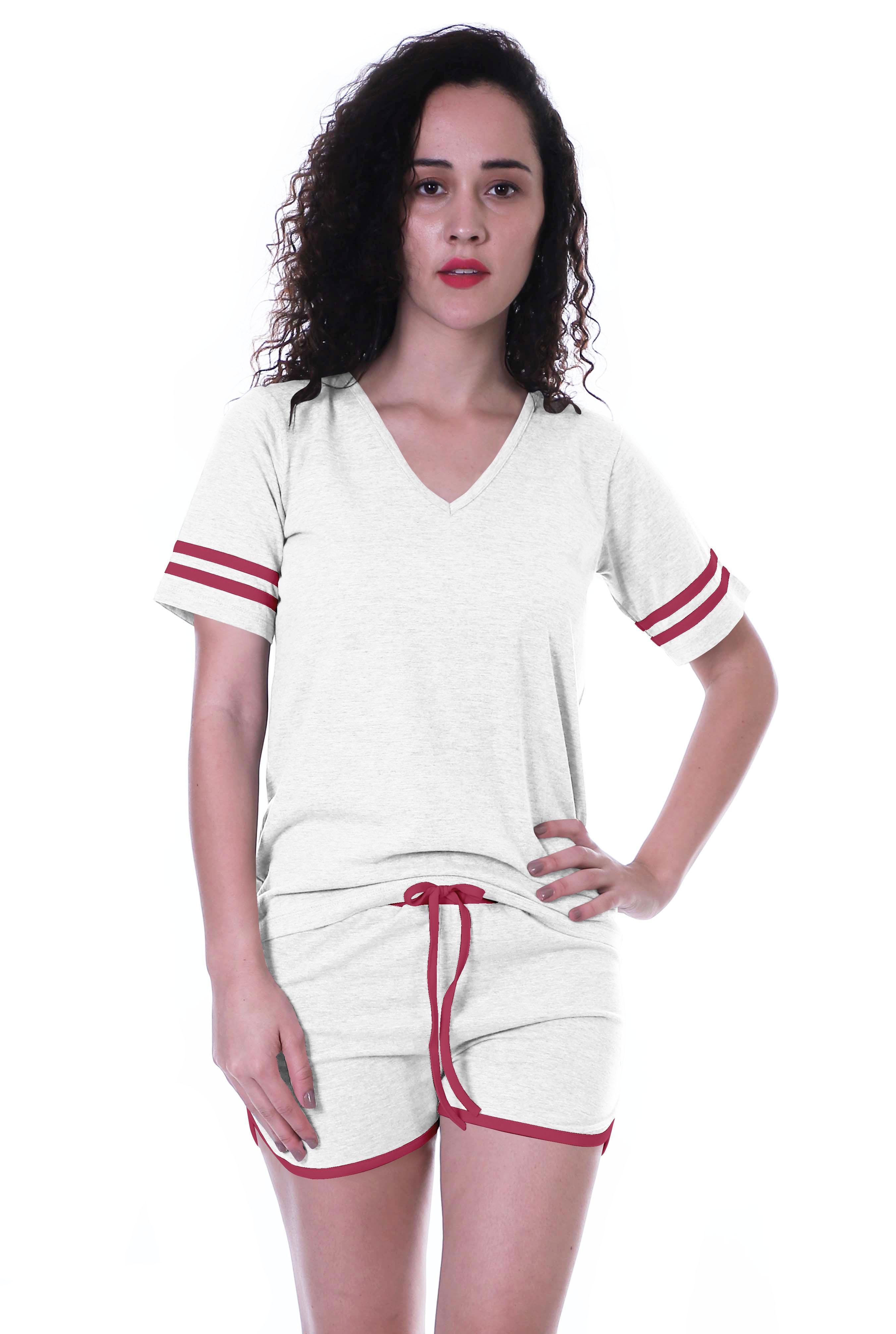 

Moomaya Womens Plain Nightwear Set w Shorts Cotton Sleepwear 2 Pcs XS білий