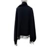 Very Good HERMES Logo embroidered, fringed, extra-large stole,  black cashmer Used