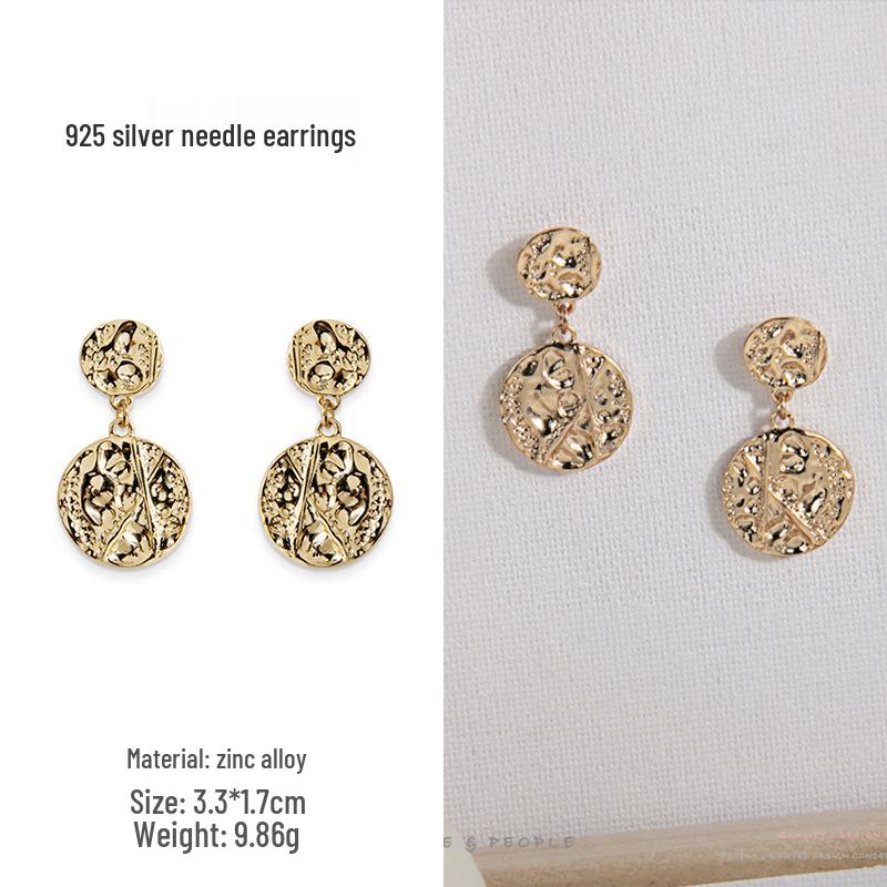 Retro Irregular Circle Metal Earrings with 925 Silver Needle - European & American Style