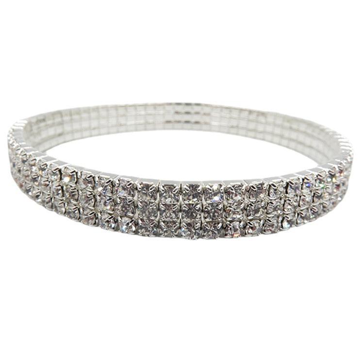 Módní a luxusní svatební nákrčník plný diamant, korejská verze Třířadý náramek Flash Diamond elastický diamantový nákrčník, křišťálová ozdoba na chodidlo