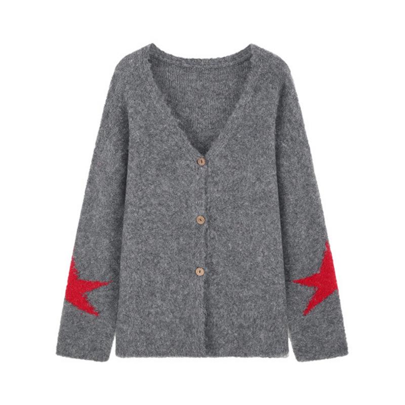 European and American Star V-Neck Knit Dress - Loose, Mid-Length, Long Sleeve, Autumn/Winter Pullover 1XL