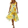 Women's Casual Sleeveless Floral Print Dress Round Neck Asymmetric Hem Mid-Length Summer Dress Lightweight Comfortable