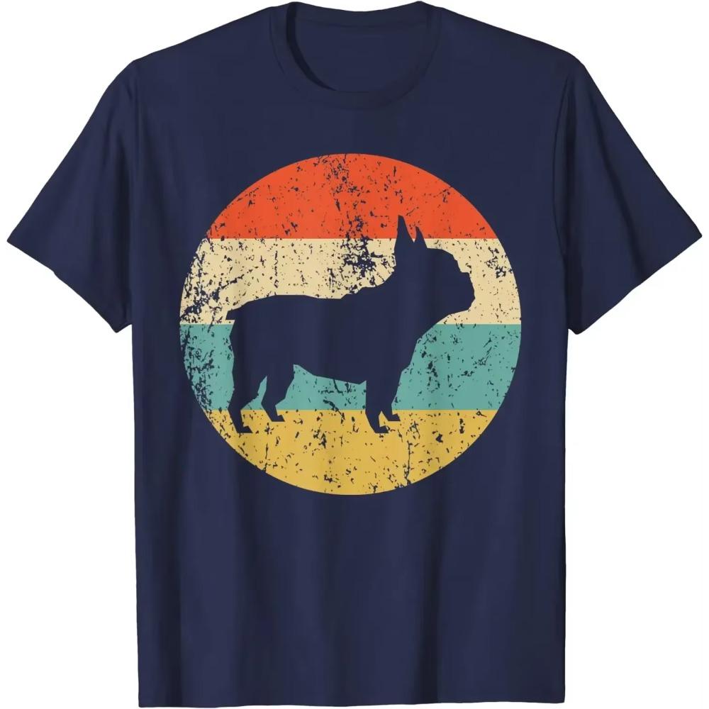 French Bulldog Shirt Retro French Bulldog Dog T-Shirt Men Clothing Graphic T Shirts Casual Cotton Daily Four Seasons Tees