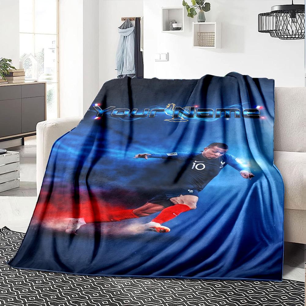 Mbappé Customize Text Blanket Throw Personalized Blanket Ultra-Soft Great for Livingroom Office Chair Couch Bed Four Seasons Multipurpose