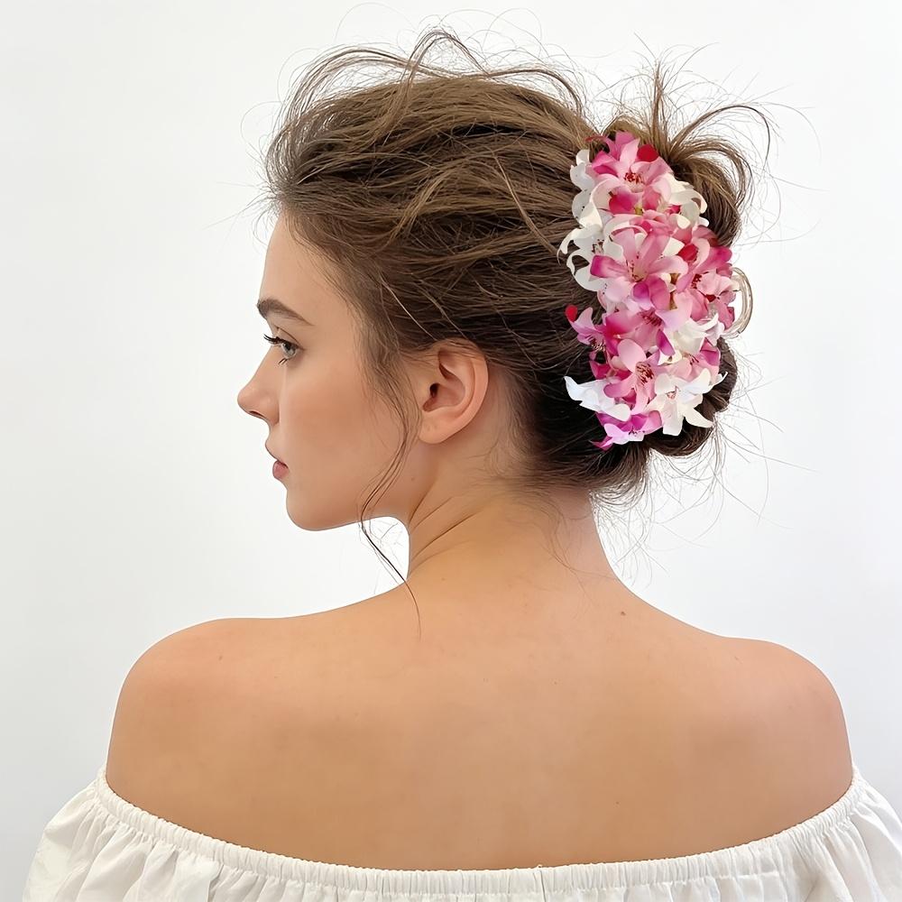 New Spring/Summer Large Full-Bloom Artificial Flower Hair Claw Clip, Women's Fashionable Hawaiian-Style Luxurious and Elegant Floral Hair Clamp