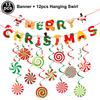 Merry Christmas Banner Hanging Swirl Decorations Set Xmas Holiday Santa Snowman Elk Sign Hanging Indoor Decor Party Supplies