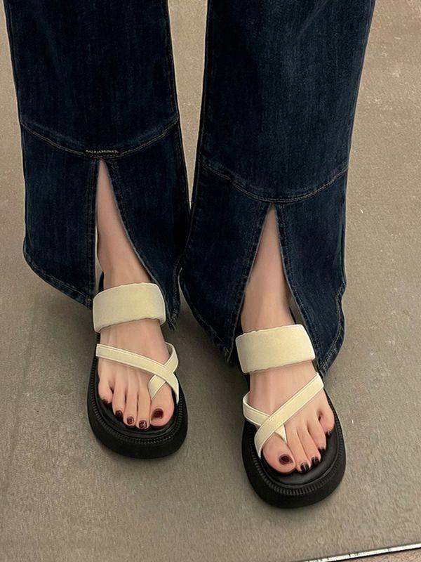 

Fashion toe flip-flops women s summer new versatile muffin thick-bottomed non-slip slippers women wear versatile tide 40 белый