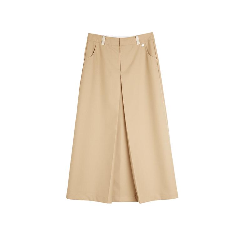 ELLE French Style Split Solid Color High Waist Midi A-Line Skirt Wool Casual Long Skirt Women skirts Light-Khaki ER50571