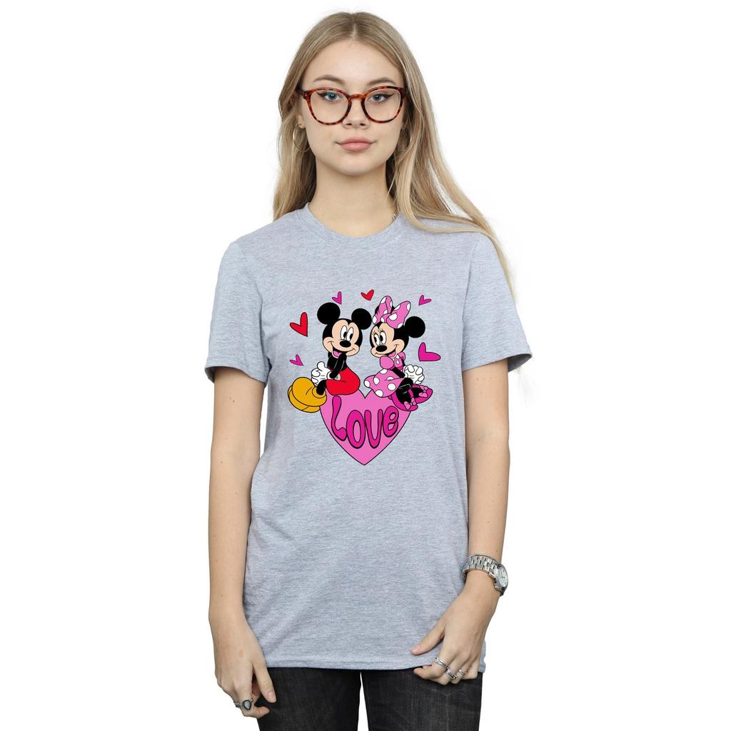 Disney Womens/Ladies Love Heart Mickey & Minnie Mouse Boyfriend T-Shirt