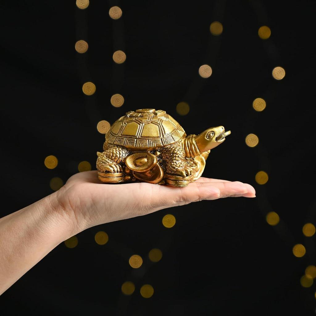 HindCraft Vastu Item | Feng Shui Golden Turtle with Coins | Good Luck Symbol