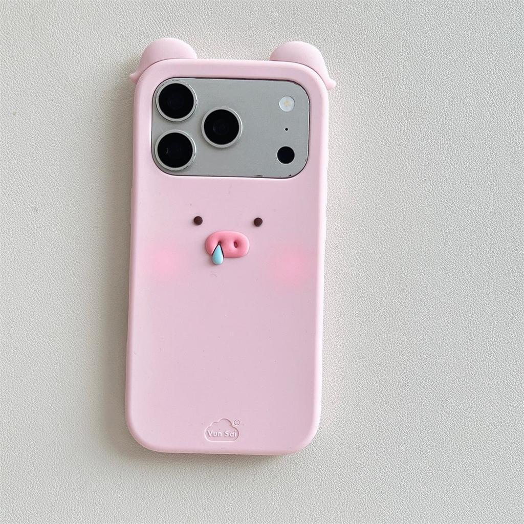 Cartoon Pig Snot Blush Anti-fall Phone Case for iPhone 14/13/12/ProMax 17/16/15