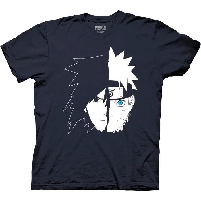 Naruto Shippuden Mens T-Shirt - Sasuke & Naruto Blue Eye Split Face XL