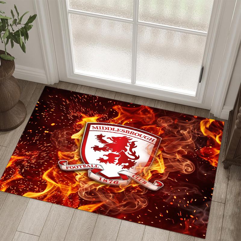 Middlesbrough FC Design Crystal Velvet Carpet Cozy Non?Slip Printed Rug For Bedroom Living Room Entrance