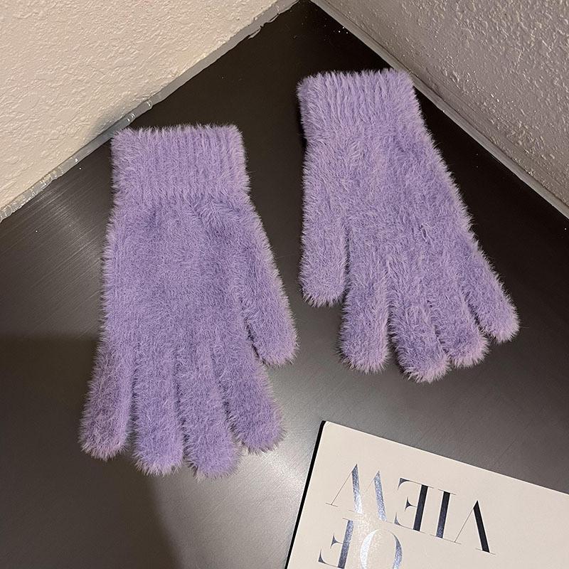 Simple Colorful Thermal Gloves With Faux Fur Lining For Winter Wear
