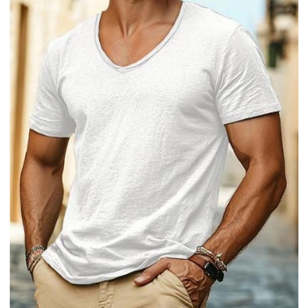 Men's Casual -color -jute V-neck Short-sleeved T-shirt Top
