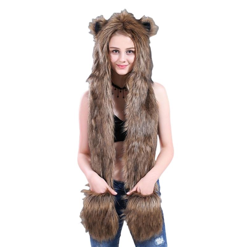 

Plush Animal Ear Hat for Adult Warm Earflap Scarf Hat Fashion Outdoor Activity Skiing Hat Winter Windproof Trapper Hat