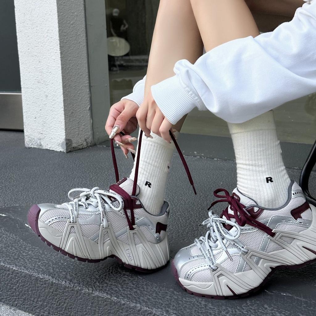 Leather platform dad shoes women's 2025 autumn new mesh breathable comfortable versatile casual sports shoes running shoes