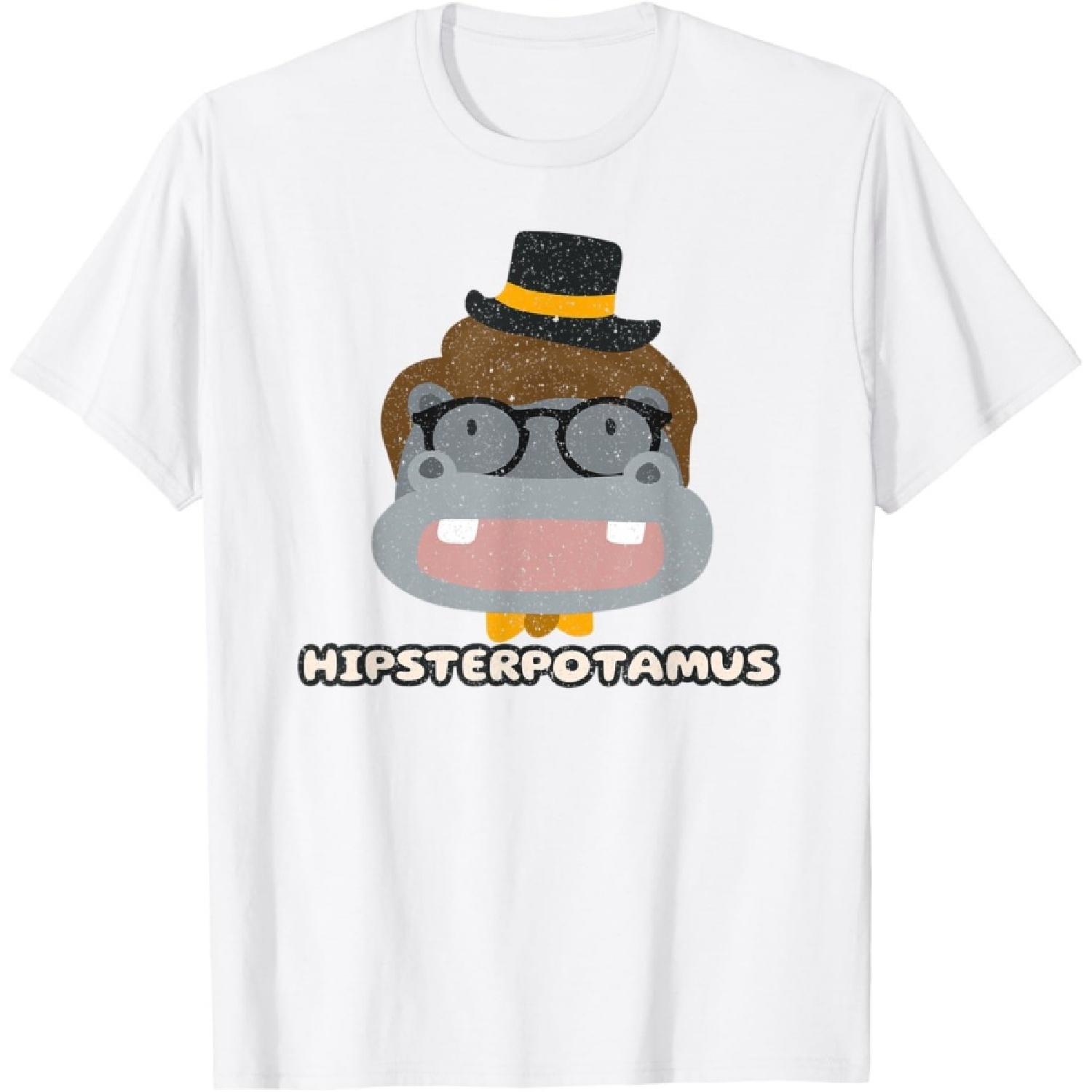 Смешной Бегемот Хипстерпотамус Винтажный Подарок для Любителей Животных Футболка XXXXXL белый