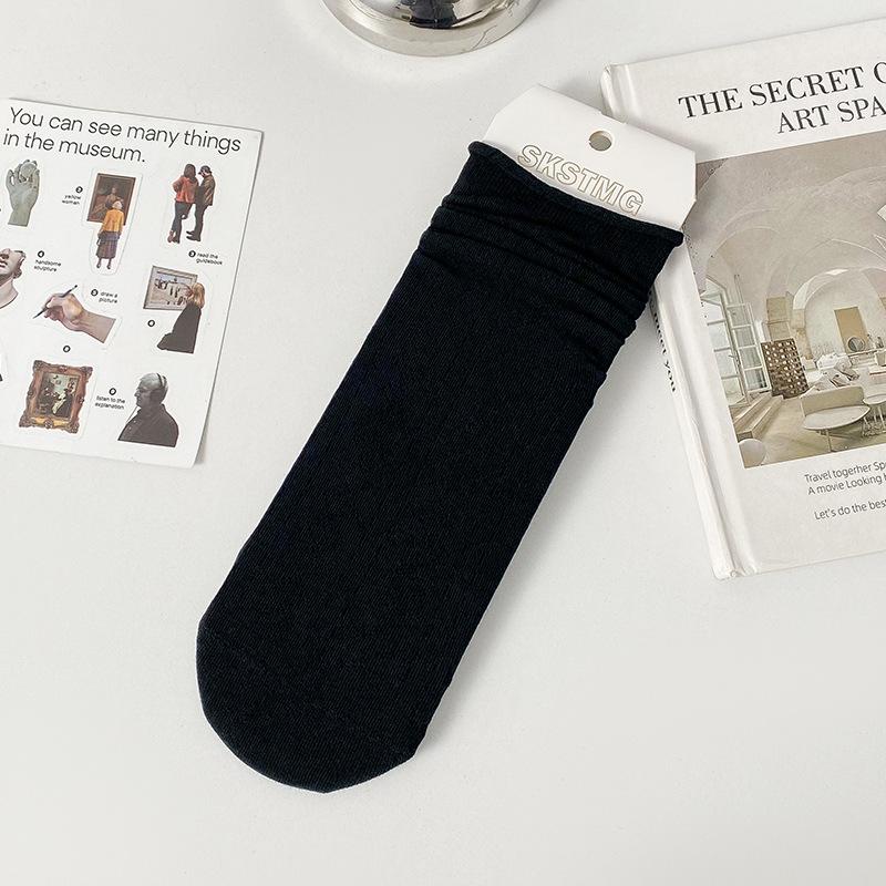 Chaussettes mi-mollet pour femmes, Chaussettes d'été fines à revers, Chaussettes en coton respirant, Bas amples polyvalents, Style scolaire