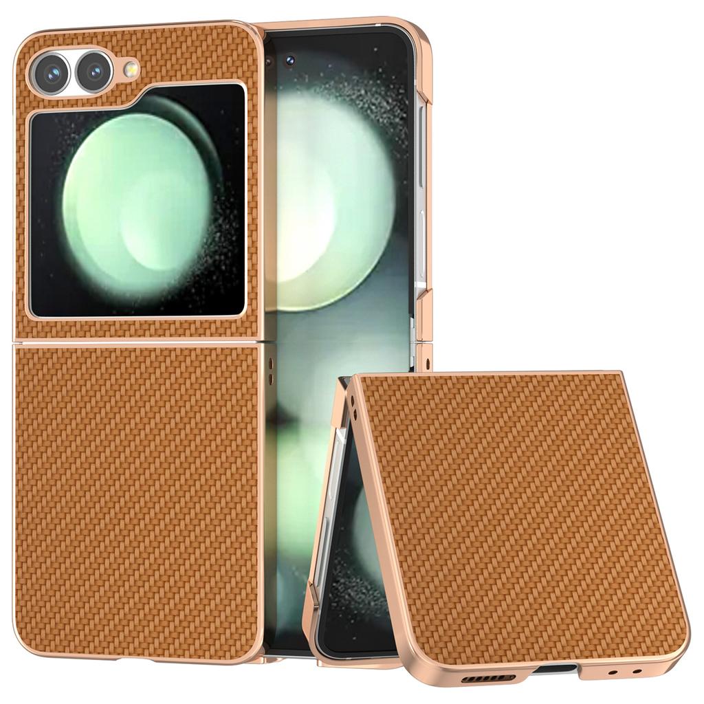 For Samsung Galaxy Z Flip7 FE 5G/Z Flip6 5G Case Electroplating Phone Cover Carbon Fiber Texture PU+TPU Protective Case