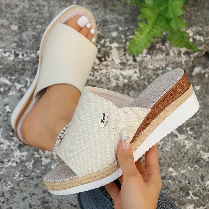 Summer New Plus Size Women'S Shoes Foreign Trade Slippers Woman Slippers Wedge Heel Thick Sole Lightweight Casual Shoes