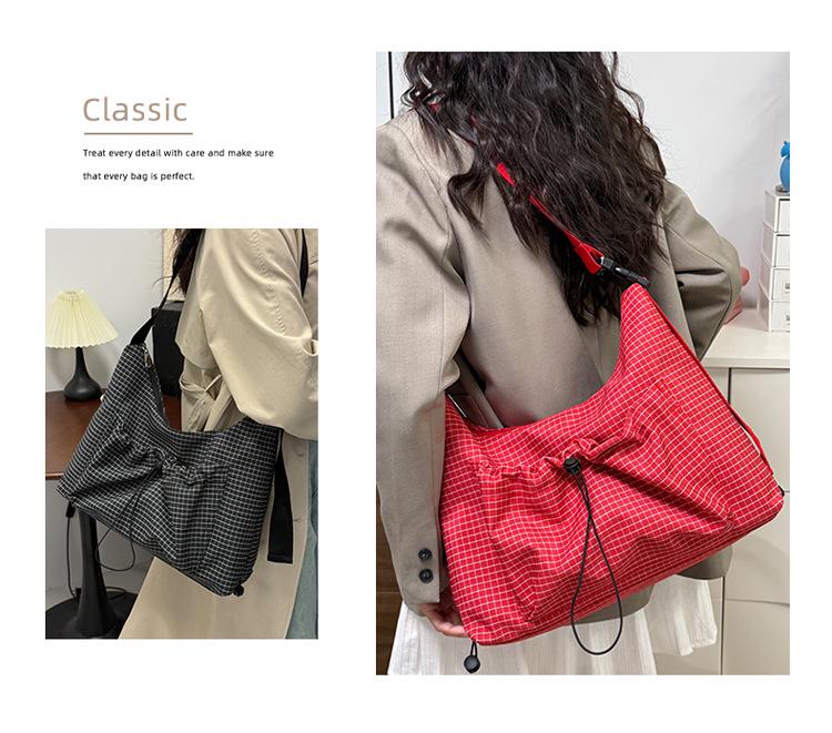 Korean Style Plaid Dumpling Bag: Women's 2026 Versatile Drawstring Crossbody