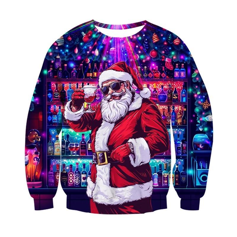 Xmas Christmas Sweater For Men Women Long Sleeve Funny Ugly Santa Claus Playing Hockey Jumpers Party Pullover Sweatshirt