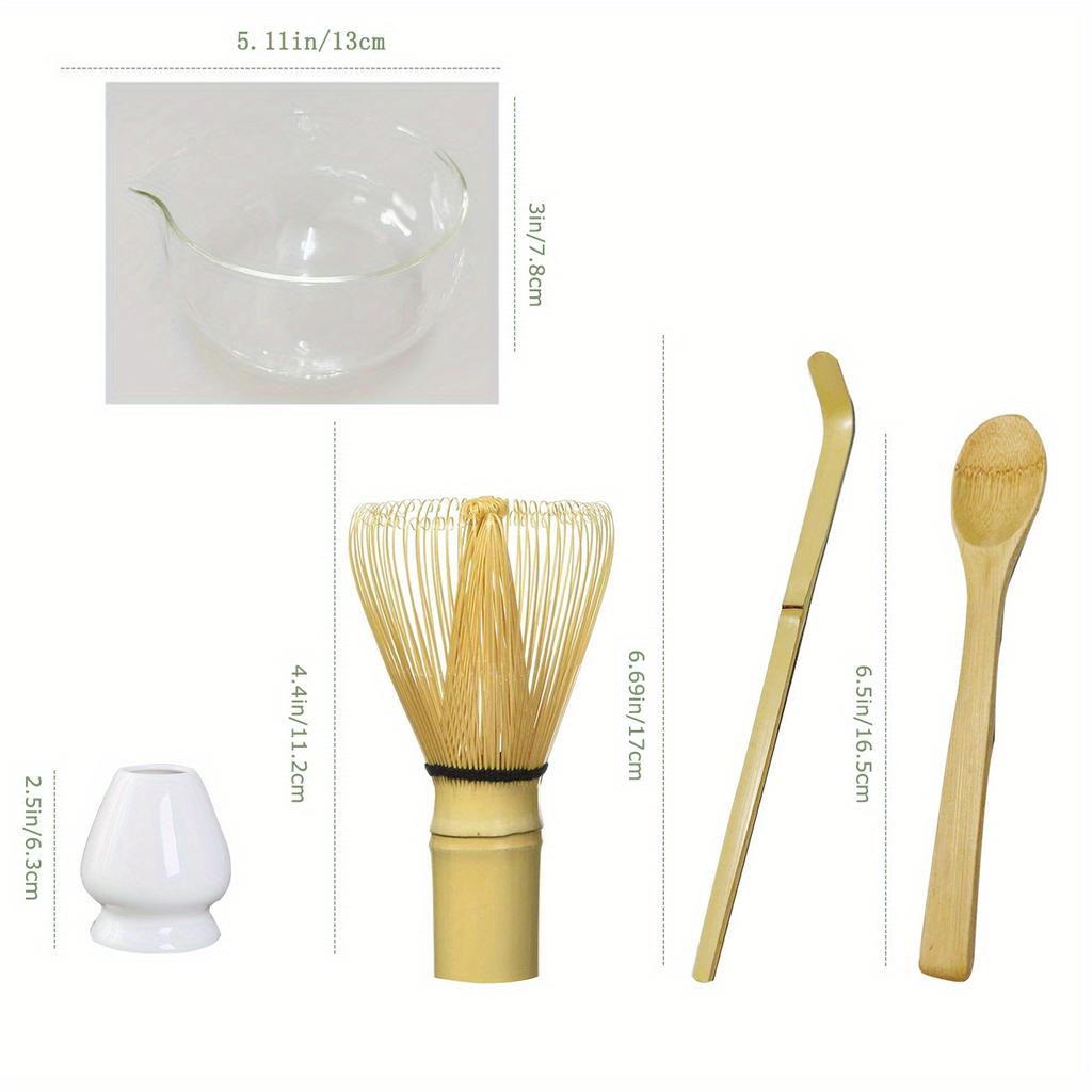 Lot de 5 cuillères à matcha, Chasen Chashaku, bol à matcha en verre texturé avec bec verseur - Chawan de cérémonie du thé vert matcha fait main de style japonais
