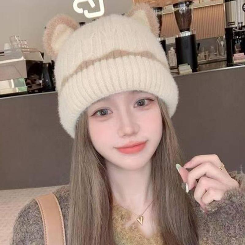 Cat Ear Plush Hat Wool Hat  Autumn And Winter Ear Protection Knitted Hat