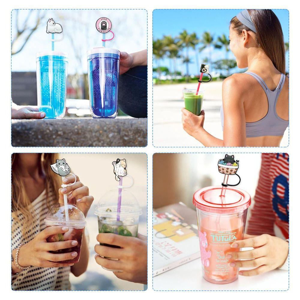 Silicone Straw Plug Cartoon Cat Drinking Dustproof Cap Creative Straw Tip Covers  Cup Accessories