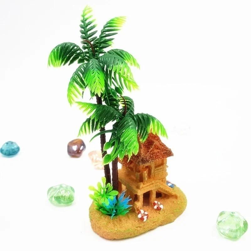 1 peça Resina Poliéster Aquários Ornamento Tanque de Peixes Simulação Castelo Árvore de Coco Ornamento de Aquário Aquario Decoração de Aquário