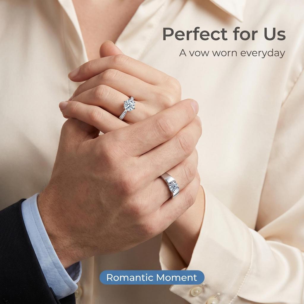 D VVS1 Moissanite 925 Silver Couple Ring for Women Man Wedding Jewelry Engagement Imitation Diamond Fashion Gifts Party