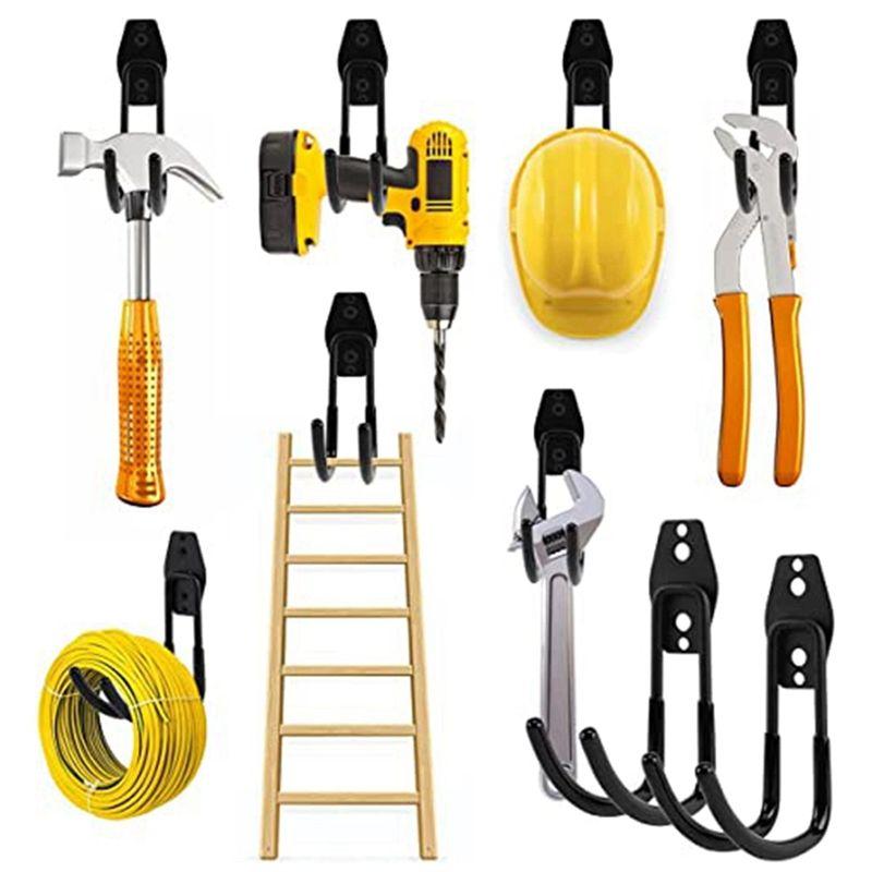2025+ 2 Pack Garage Hooks Double Hooks Wall Hooks for Wall Mount Heavy Duty Storage Power Tools Ladder Utility
