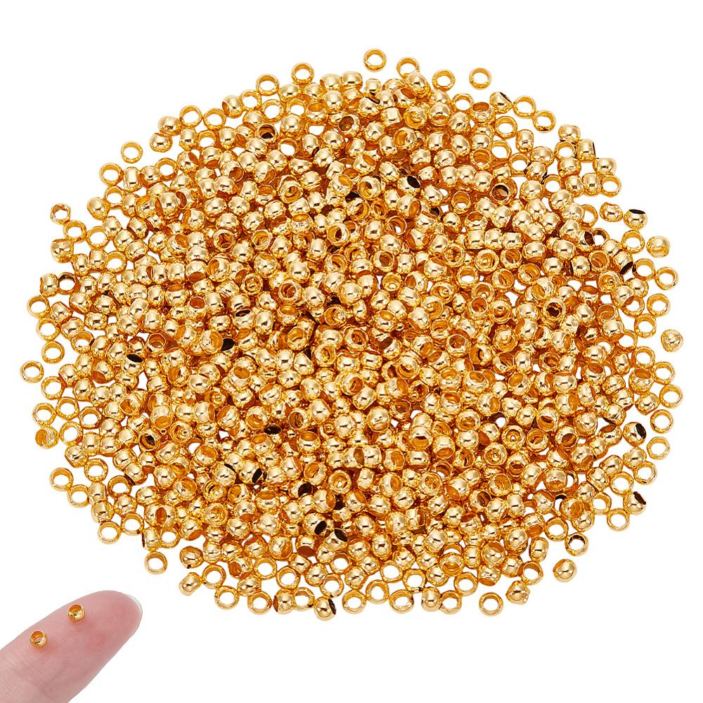 1000Pcs Brass Crimp Beads, Column, Golden, 3x2mm, Hole: 2mm, 1000pcs/set