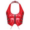 Ladies Y2k Glossy PU Mini Corset Top Halter Neck V Cut Front Zip Back Lace Up Sleeveless Crop Vest for Nightclub Party