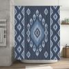 Modern Geometric Shower Curtain Set, Blue White Design Pattern Fabric for Bathroom Decor 72 x 72 inches
