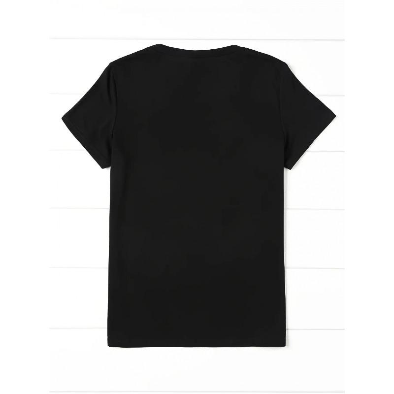 European Size Women's Black Leopard Print Heart & Love Lettering T-Shirt - Crew Neck All-Season Top with Golden Accent Lettering, Everyday Comfort Fit