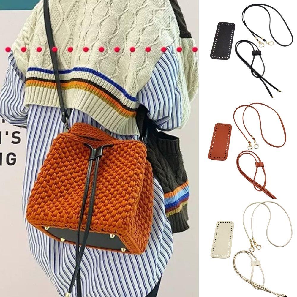 3Pcs DIY PU Leather Crochet Bag Accessories Handmade Drawstring Parts Woven Bag Set Solid Color Bag Bottom Base Bag Strap Handle