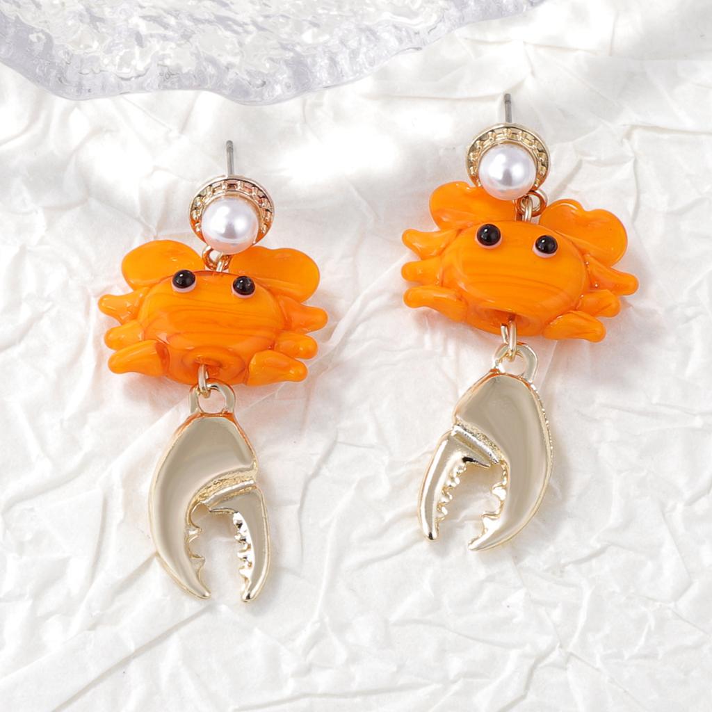 Niche Creative Three-dimensional Clear Simulation Animal Yellow Crab Glazed Pendant Earrings Ocean Simple Wind