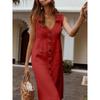 TIFICY Abiti casual con scollo a V senza maniche con stampa tinta unita primavera estate moda donna