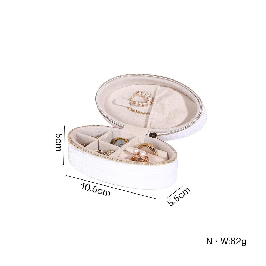 Vintage Velvet Oval Jewelry Storage Box with Zipper - Mini Portable High-End Packaging