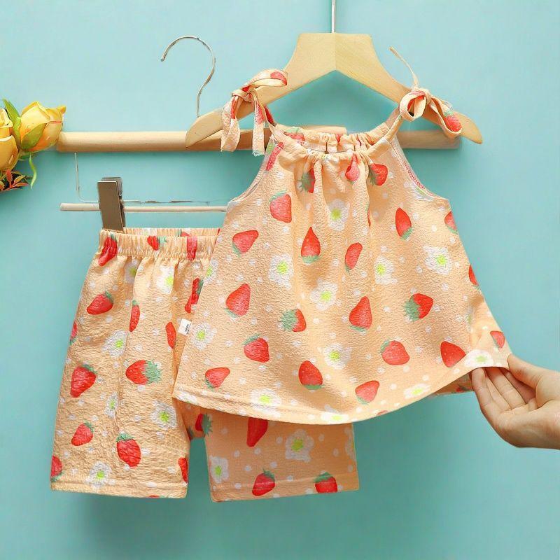 Summer New Korean-Style Floral Suspender Set With Shorts Two-Piece Stylish Summer Outfit For Girls Children'S Clothing For Spring