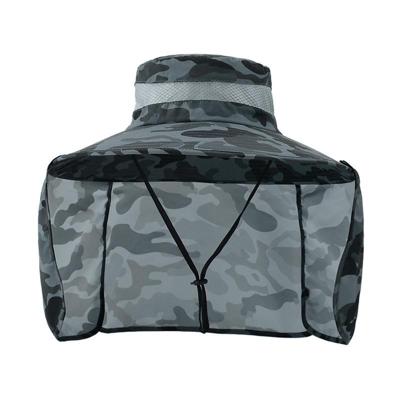 Unisex Bucket Hat with Shawl Waterproof Outdoor Hiking Fishing Cap Removable Big Eaves Face Neck Protection Sunscreen Caps Men