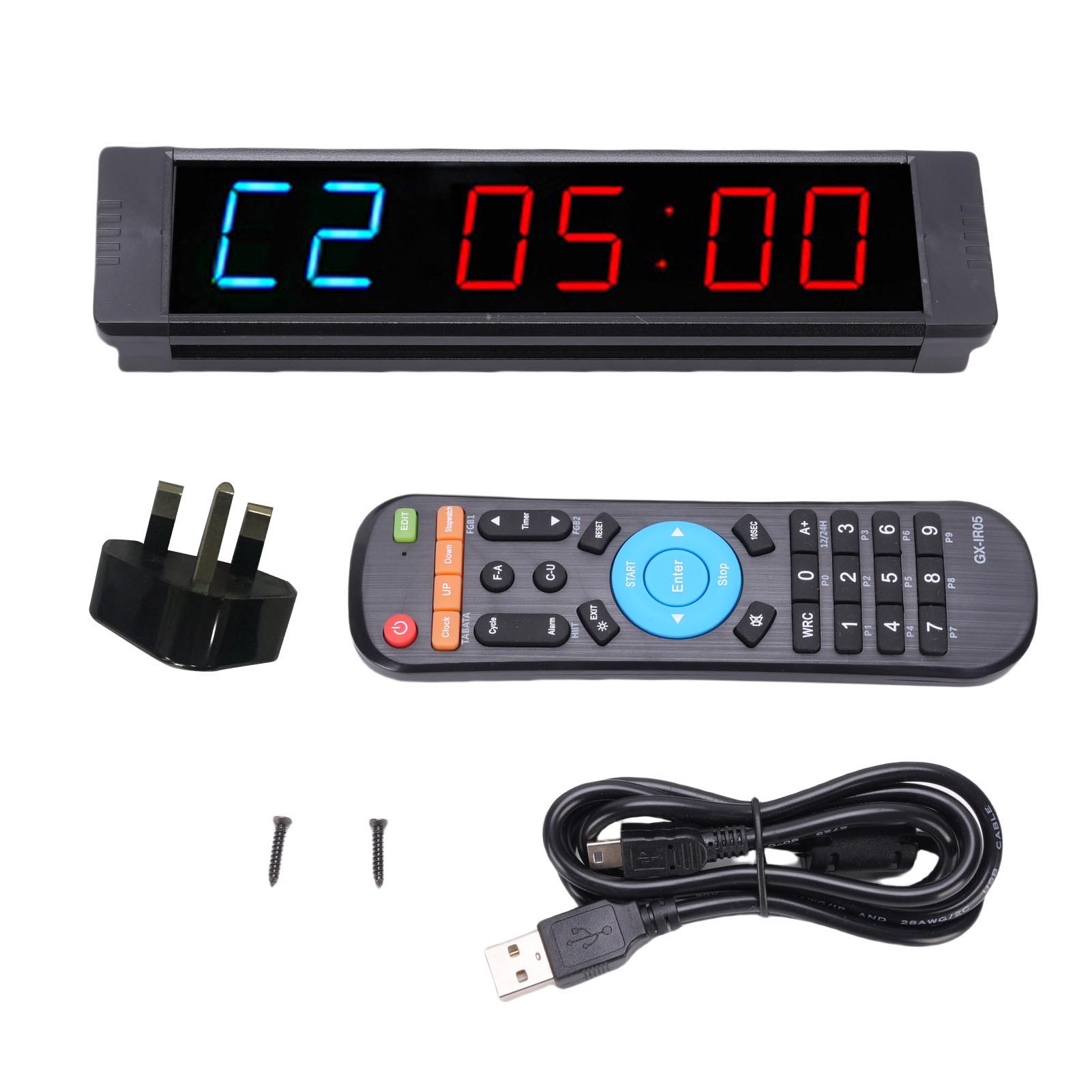 

Таймер для спортзала Часы 6-разрядный цифровой дисплей Таймер интервалов для тренировок Обратный отсчет Секундомер для домашнего фитнеса GB Plug