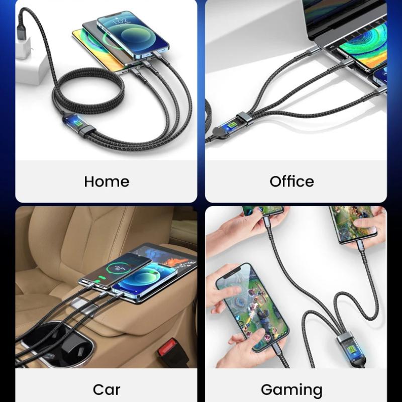 3 In 1 100w Transparent Fast Charging Cable Type C Usb Micro For Iphone Samsung Huawei Xiaomi Pilot Lamp Charger Usb C